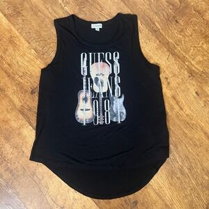 97. Guess Jeans 1981 Guitar Graphic Tank Top Black Rhinestone Y2K rock n roll